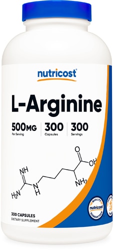 L-аргинин — 500 мг — 300 капсул Nutricost