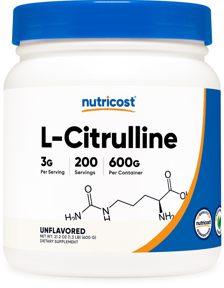 Базовый порошок L-цитруллина без ароматизаторов -- 3 г -- 200 порций Nutricost