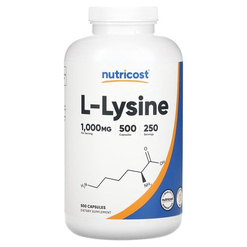 L-лизин без вкуса, 1000 мг, 500 капсул Nutricost