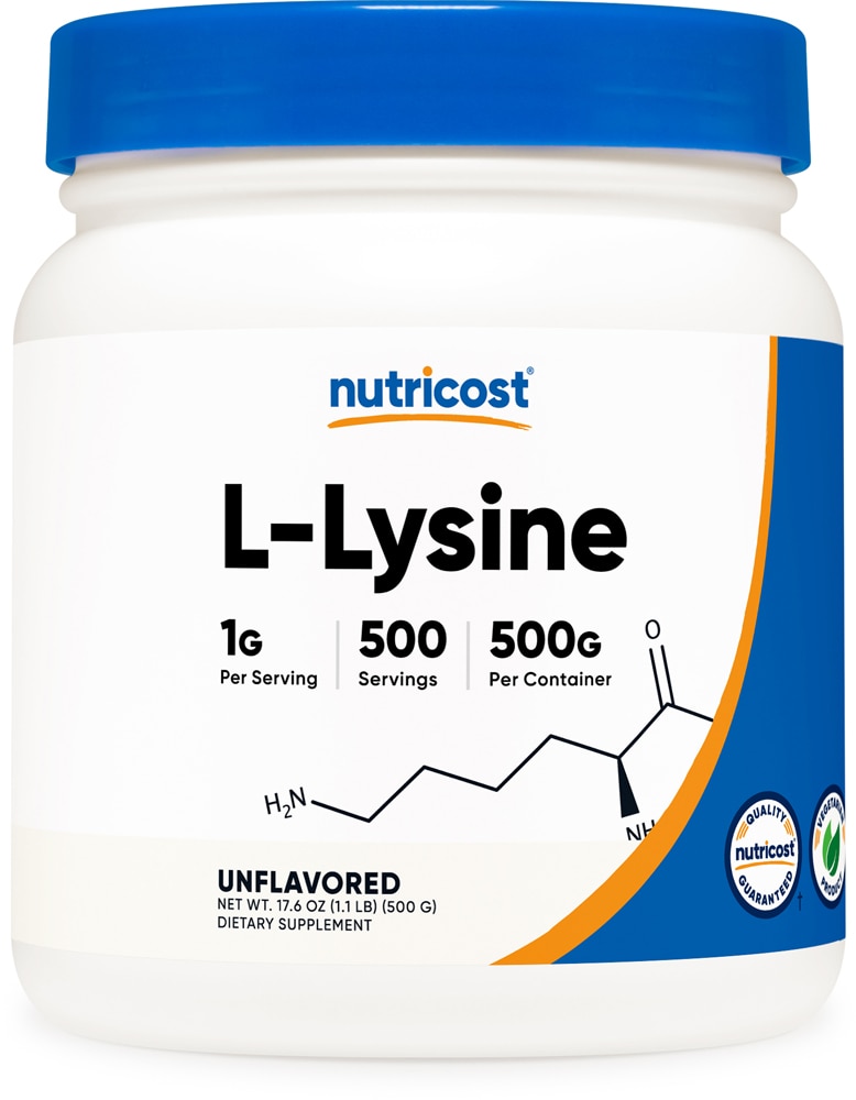 L-лизин без вкуса, 1000 мг, 500 капсул Nutricost