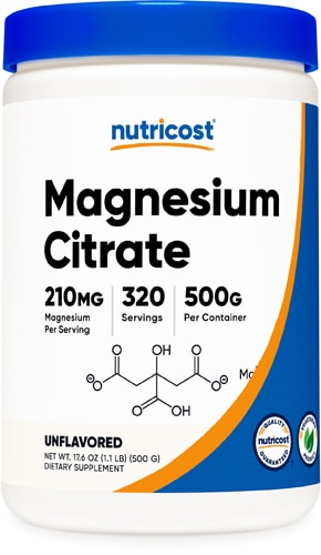 Порошок цитрата магния без вкусовых добавок — 210 мг — 320 порций Nutricost