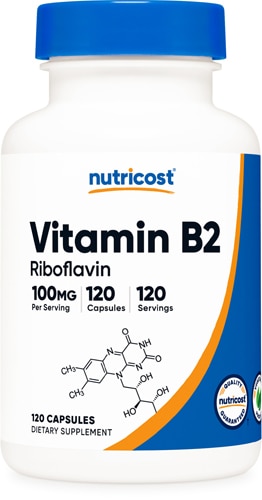 Витамин B2 Рибофлавин — 100 мг — 120 капсул Nutricost