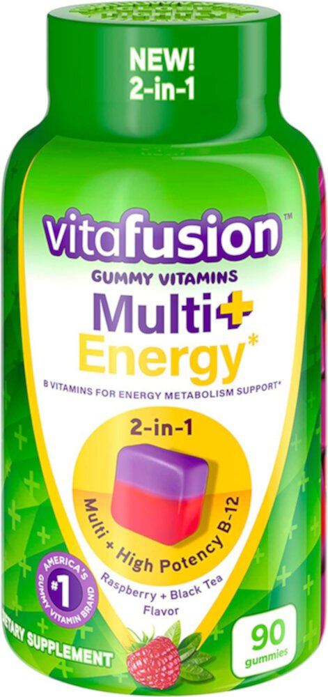 Multi + Energy Raspberry & Black Tea -- 90 Gummies (Жевательные конфеты) Vitafusion