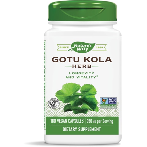 Gotu Kola Herb - долголетие и жизненная сила - 950 мг на порцию - 180 веганских капсул Nature's Way