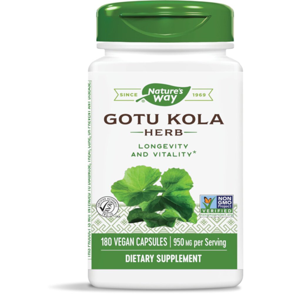 Gotu Kola Herb - Longevity & Vitality -- 950 mg Per 2-Capsule Serving (Порция) - 180 Capsules (Капсулы) Nature's Way