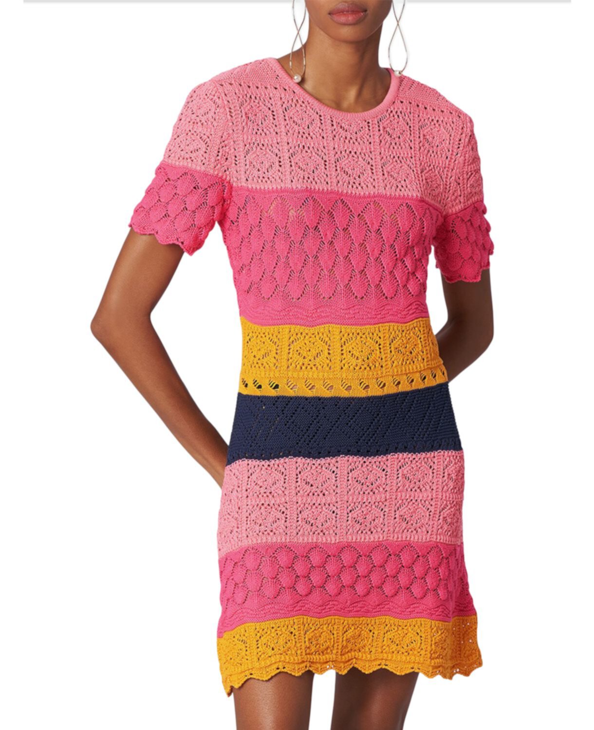 Вязаное крючком мини-платье с цветными блоками Carolina Herrera