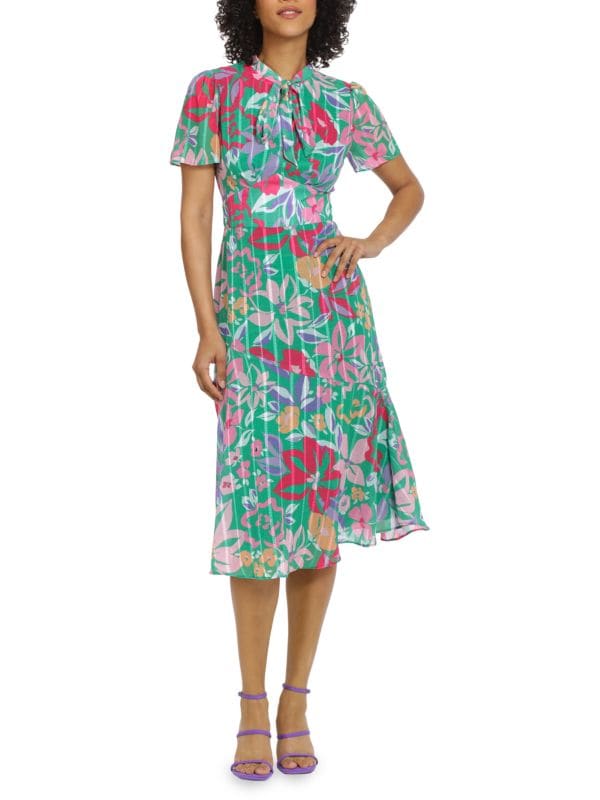 Полосатое платье миди с цветочным принтом Maggy London