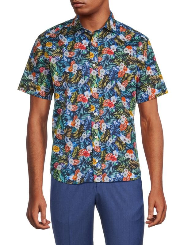 Рубашка на пуговицах с тропическим принтом Thomas Dean