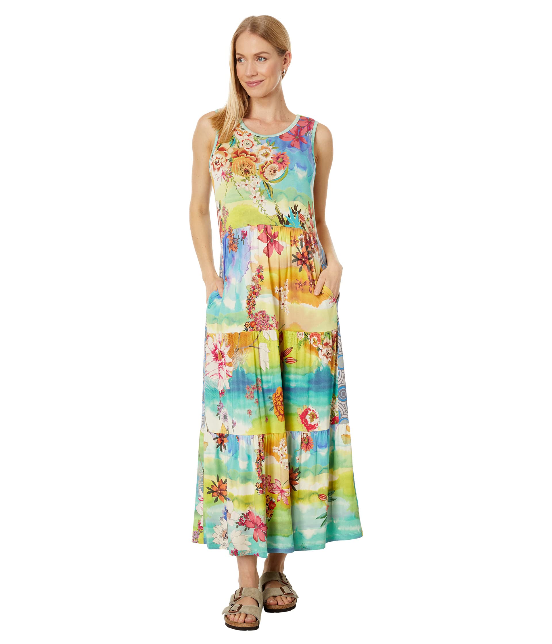 Tie-Dye Sleeveless Tiered Dress Johnny Was