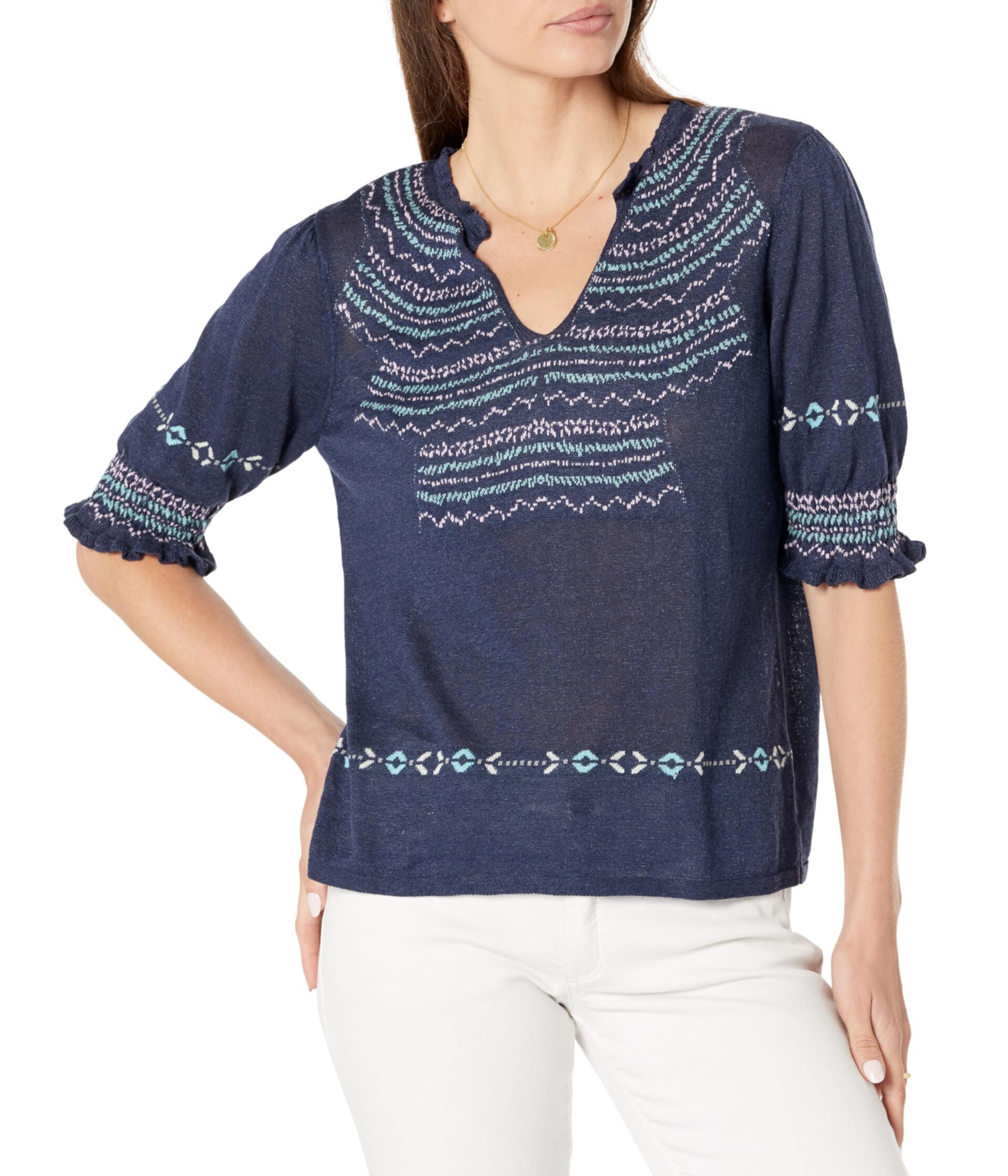 Petite Intarsia Stitches Sweater Nic+Zoe