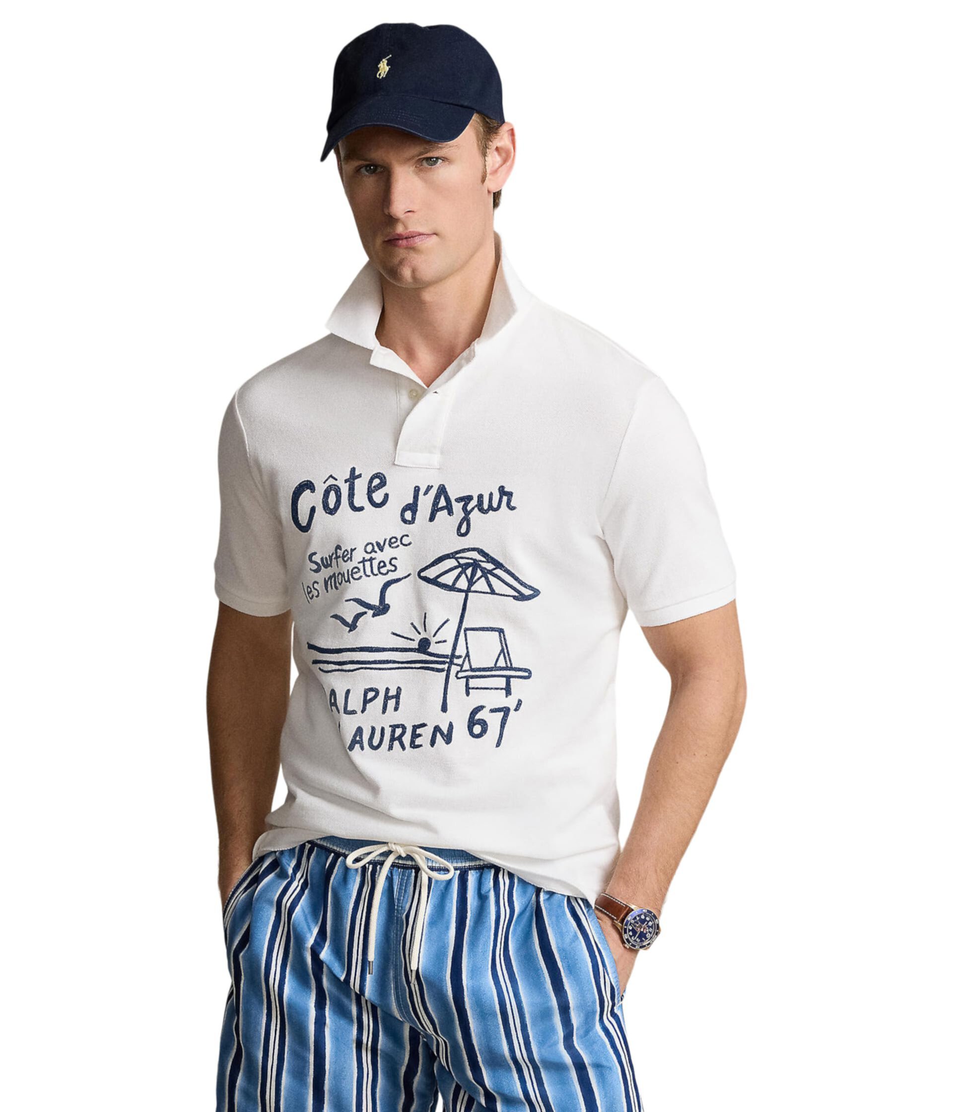 Рубашка поло из сетчатой ткани с вышивкой классического кроя Polo Ralph Lauren