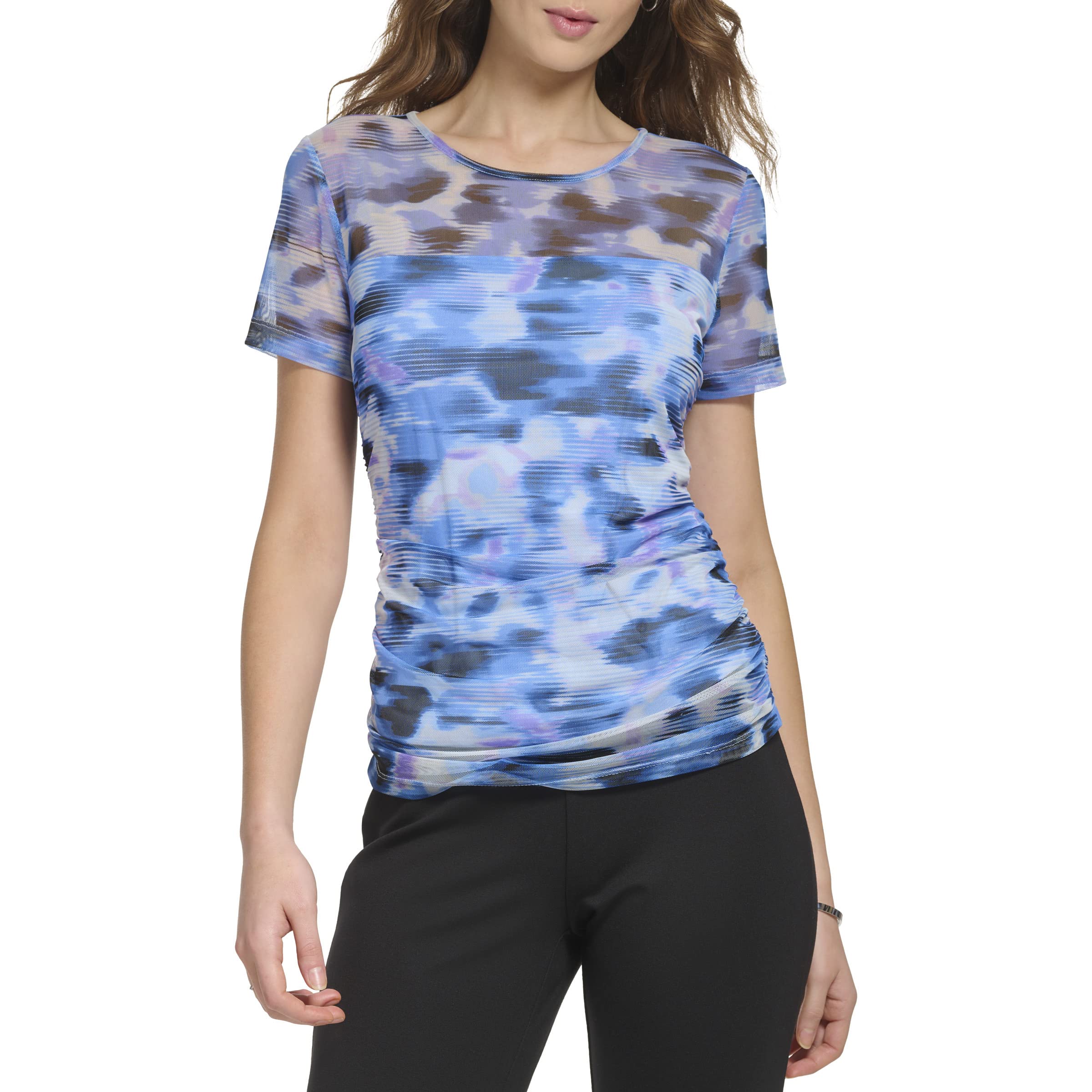 Short Sleeve Print Mesh Top Dkny