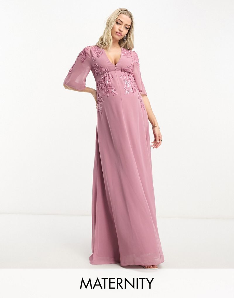 Лиловое платье макси с глубоким вырезом и отделкой Hope & Ivy Maternity Hope & Ivy