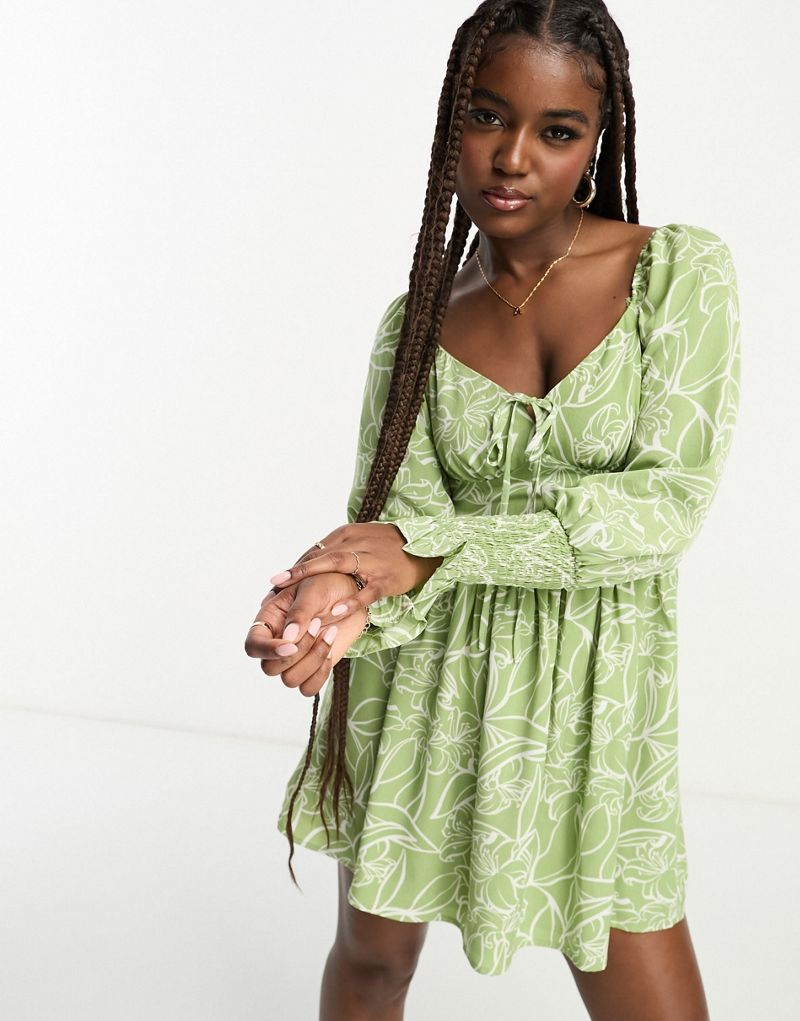 Зеленое платье мини с присборенными манжетами In The Style x Jac Jossa Milkmaid In The Style