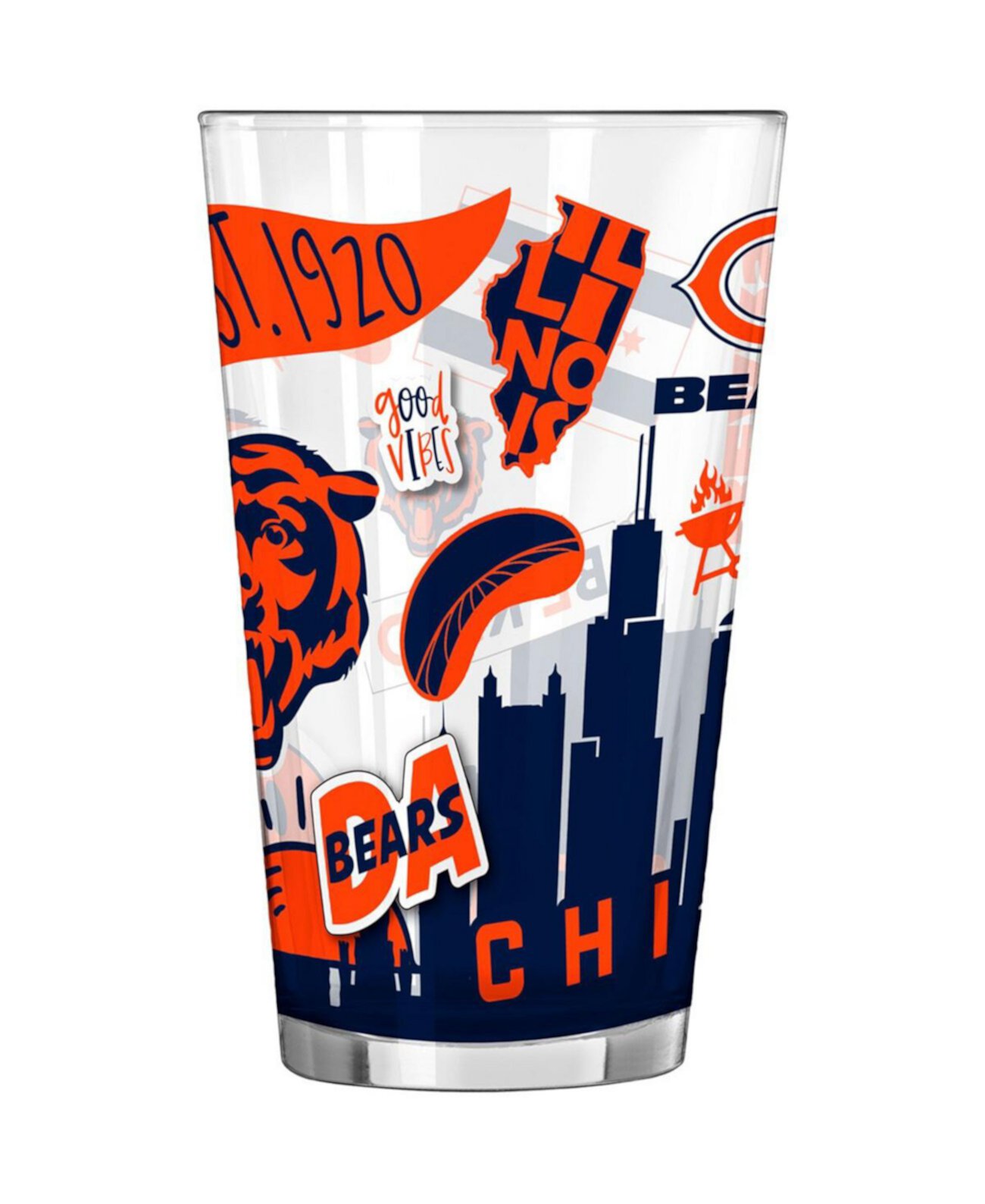 Chicago Bears, 16 унций, пинта, натуральный стакан Logo Brand