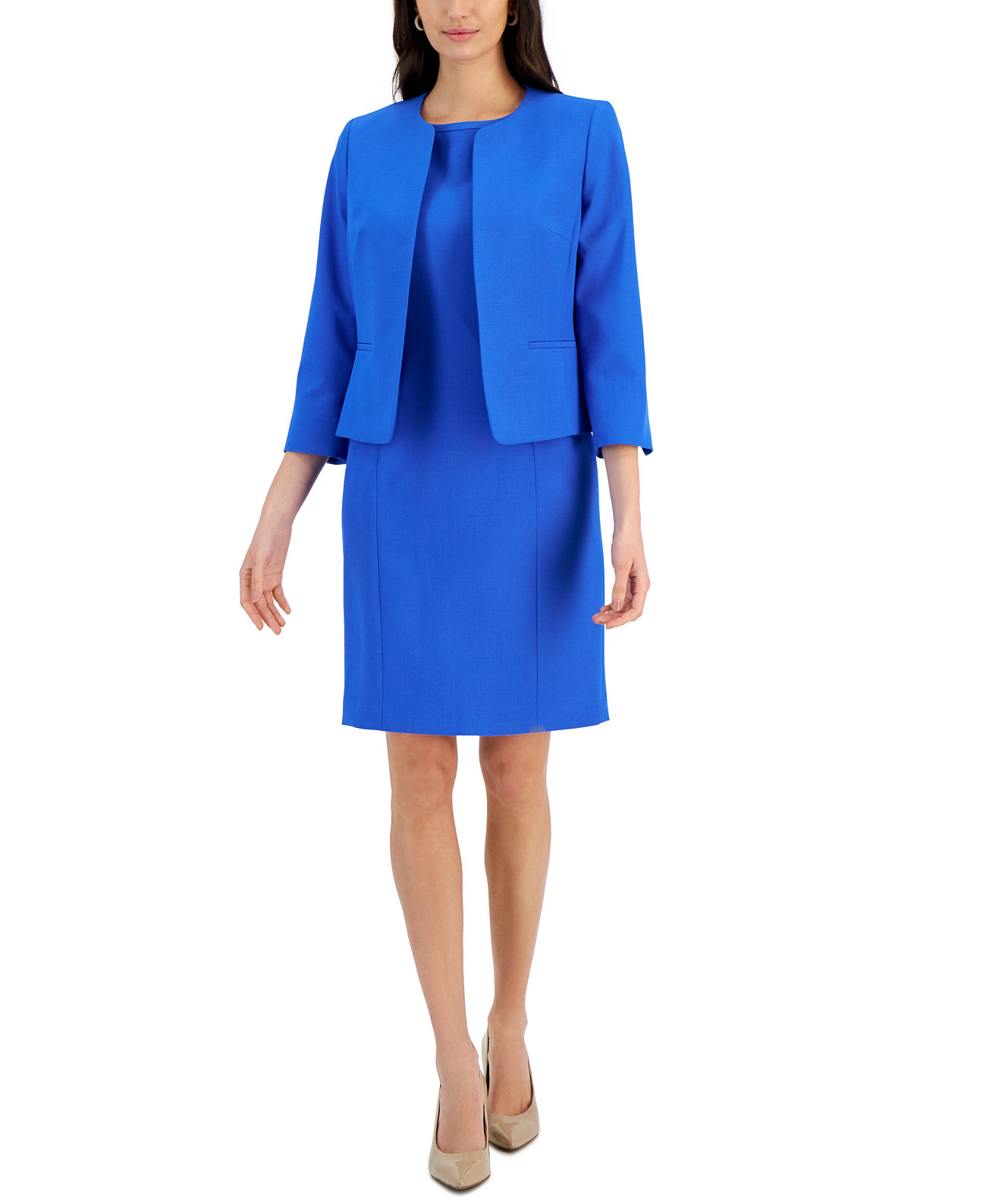 Women's Collarless Jacket & Sheath Dress Suit, Regular & Petite Le Suit