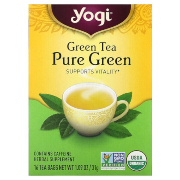 Pure Green, Green Tea, 16 Tea Bags, 1.09 oz (31 g) Yogi