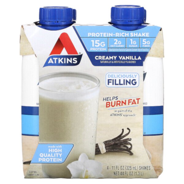 Protein-Rich Shake, Creamy Vanilla, 4 Shakes, 11 fl oz (325 ml) Each Atkins