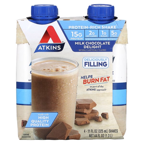 Protein Rich Shake, «Наслаждение молочным шоколадом», 4 коктейля, по 11 жидких унций (325 мл) каждый Atkins