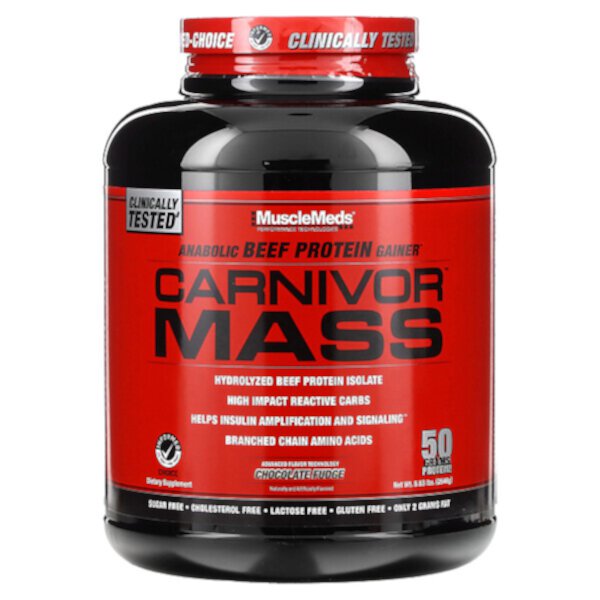 Carnivor Mass, Anabolic Beef Protein Gainer, Chocolate Fudge, 5.83 lbs (2,646 g) MuscleMeds