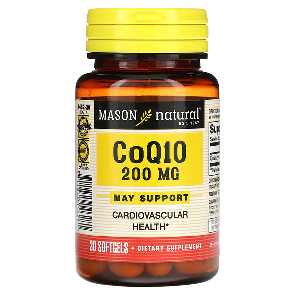 Co Q10, 200 мг, 30 мягких таблеток Mason Natural
