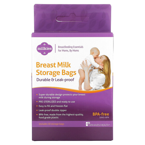 Breast Milk Storage Bags, 50 Storage Bags Fairhaven Health