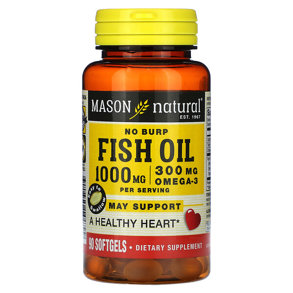 Рыбий жир без отрыжки, 1000 мг, 90 мягких таблеток Mason Natural