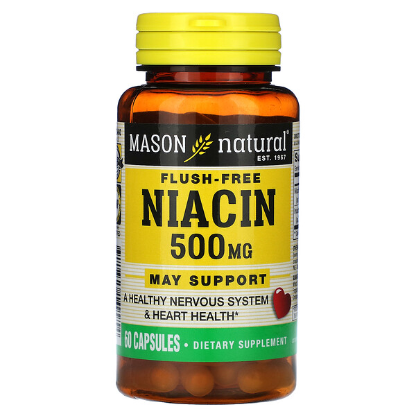 Niacin, Flush Free, 500 mg, 60 Capsules Mason Natural