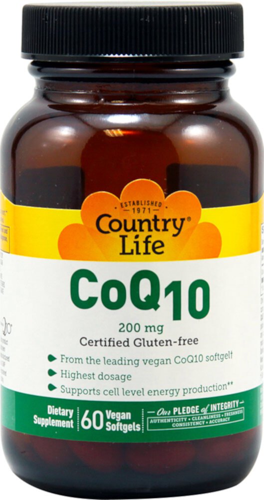 CoQ10 -- 200 mg - 60 Vegan Softgels (Мягкие капсулы) Country Life