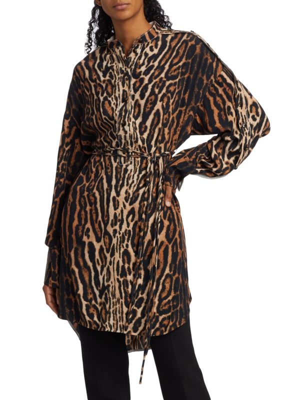 Платье-рубашка из крепдешина с леопардовым принтом Proenza Schouler