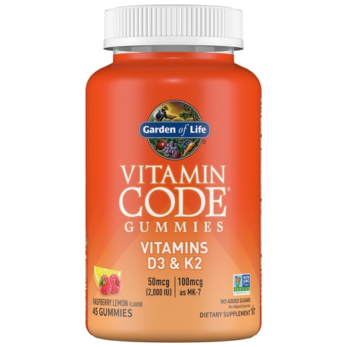 Vitamin Code - Жевательные конфеты с витаминами D3 и K2 Малина и лимон - 45 жевательных конфет Garden of Life