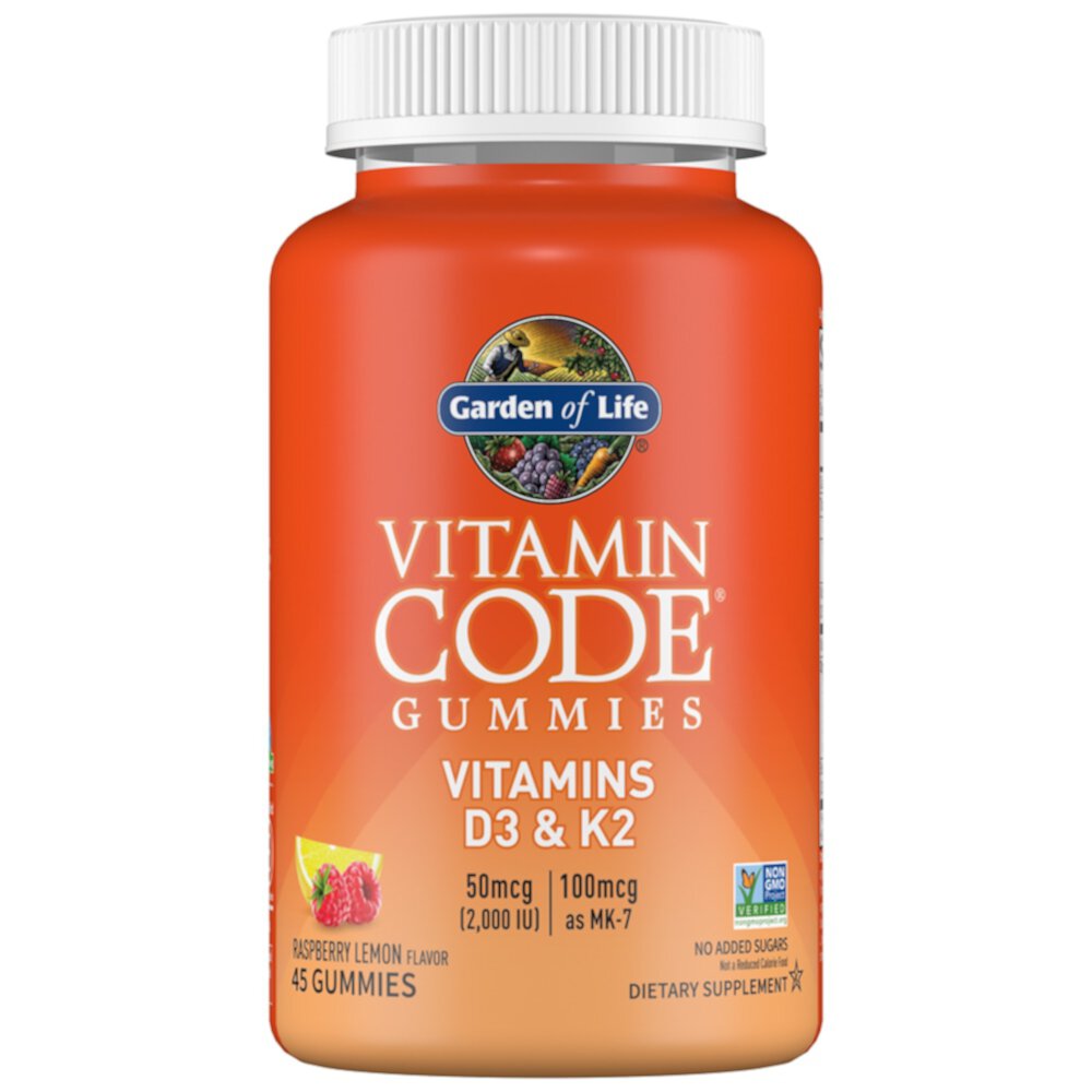 Vitamin Code - Жевательные конфеты с витаминами D3 и K2 Малина и лимон - 45 жевательных конфет Garden of Life
