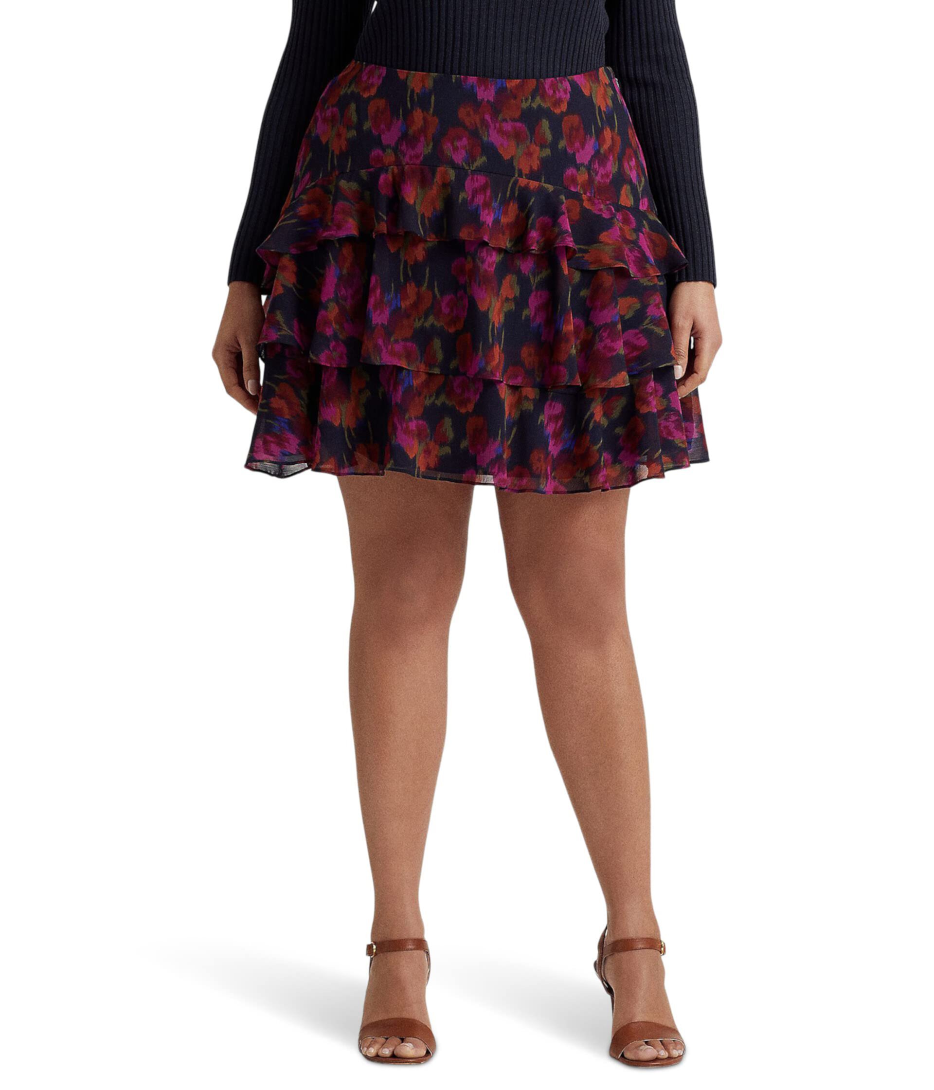 Многоуровневая юбка из жатого жоржета с цветочным принтом Плюс размер LAUREN Ralph Lauren