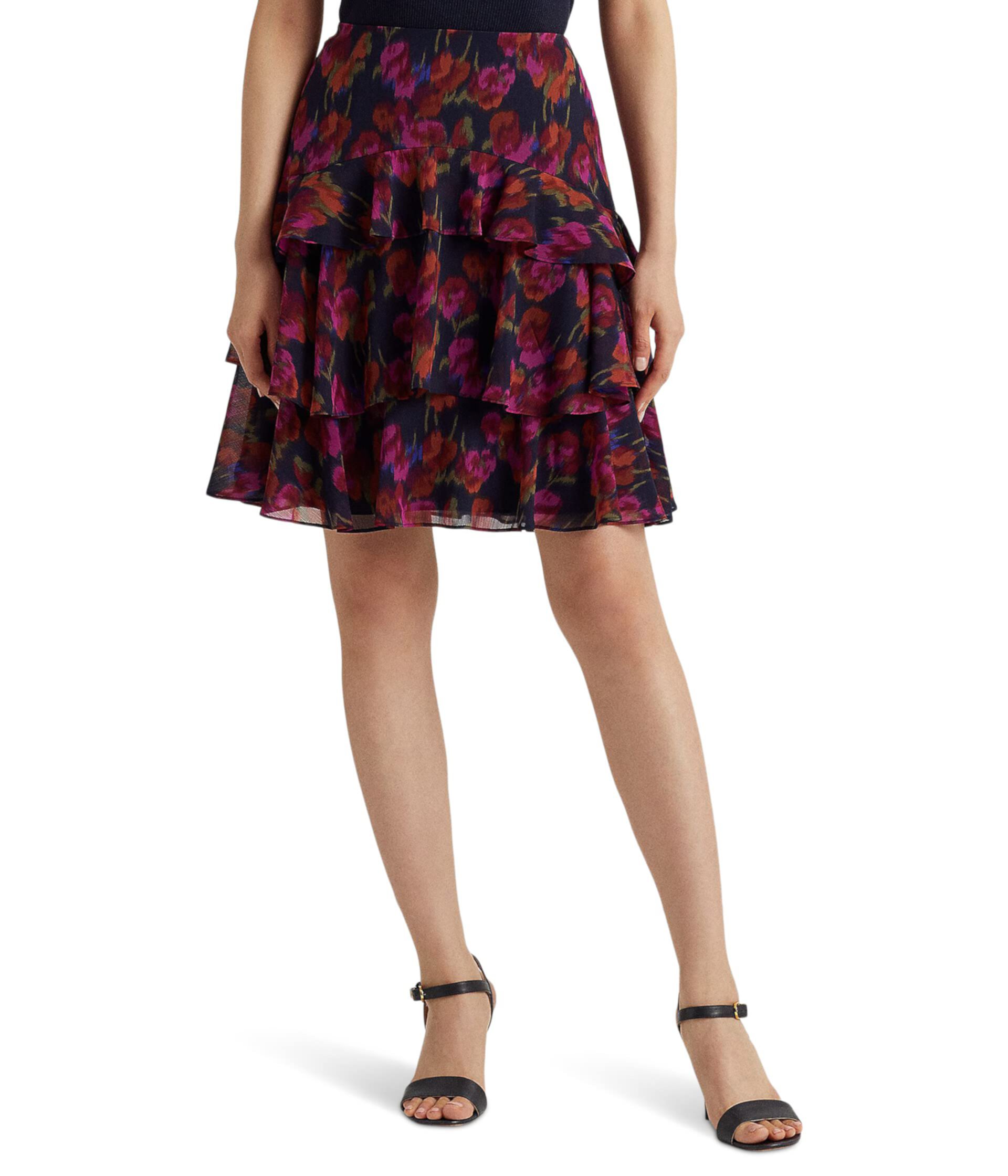 Ярусная юбка из жатого жоржета Petite с цветочным принтом LAUREN Ralph Lauren