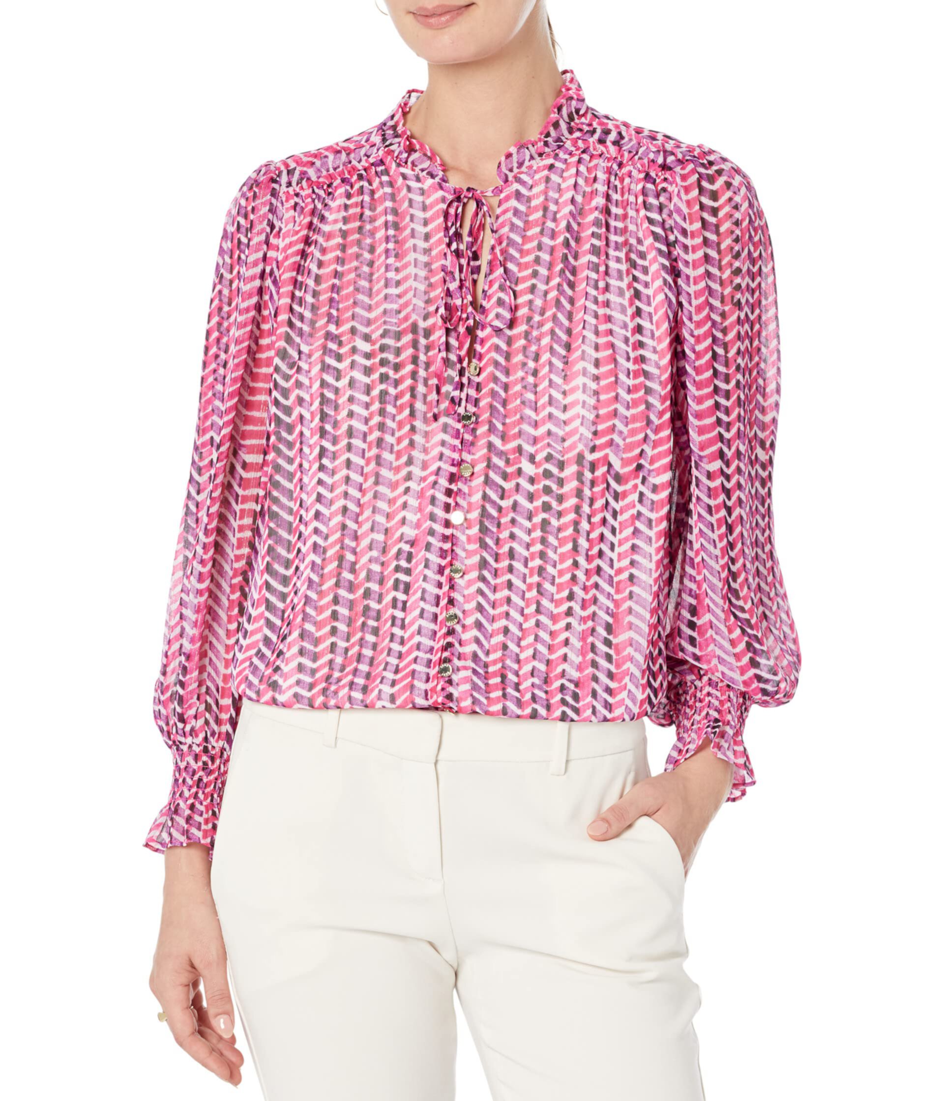 блузка с длинными рукавами и оборками DKNY