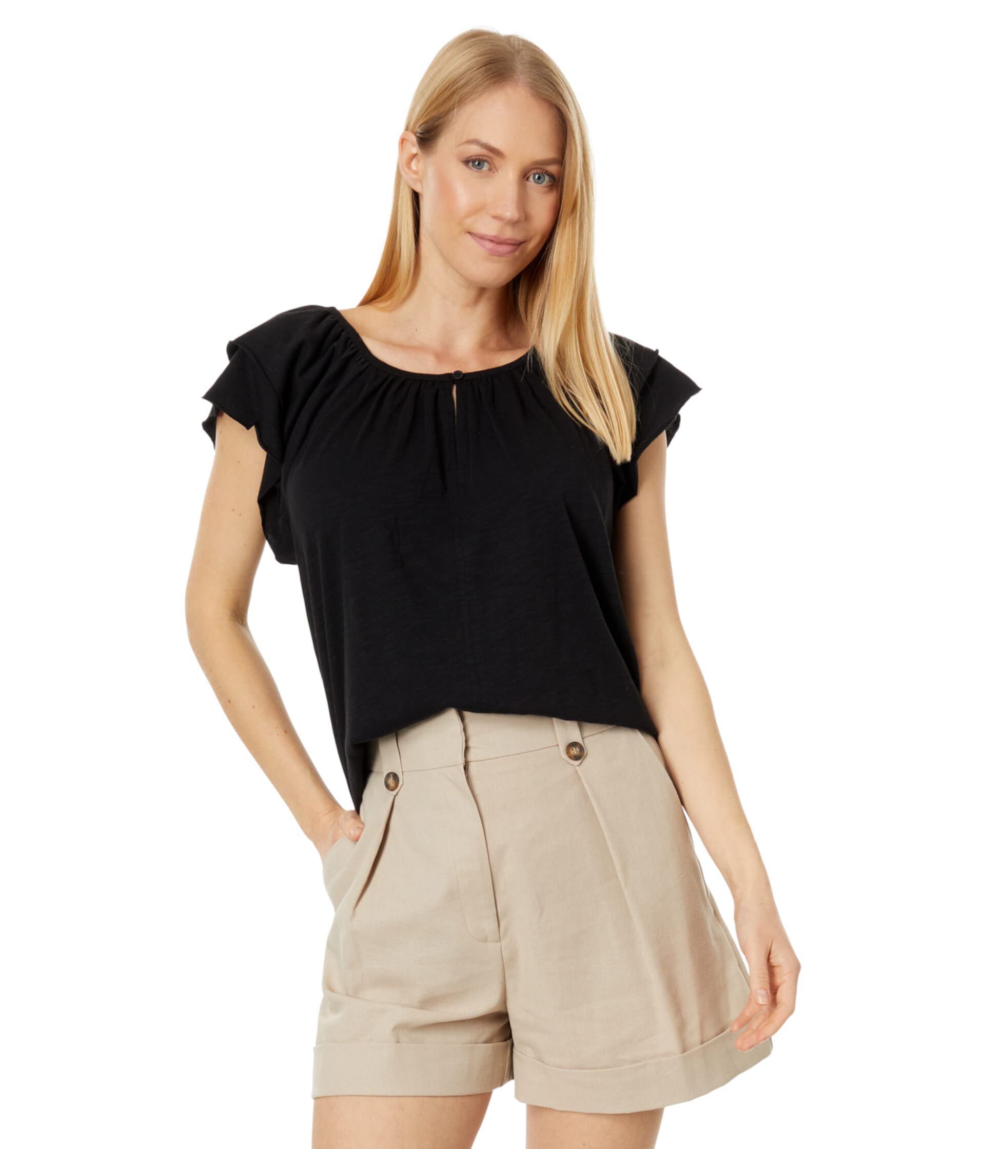 Ruffle Sleeve Keyhole Top Lilla P