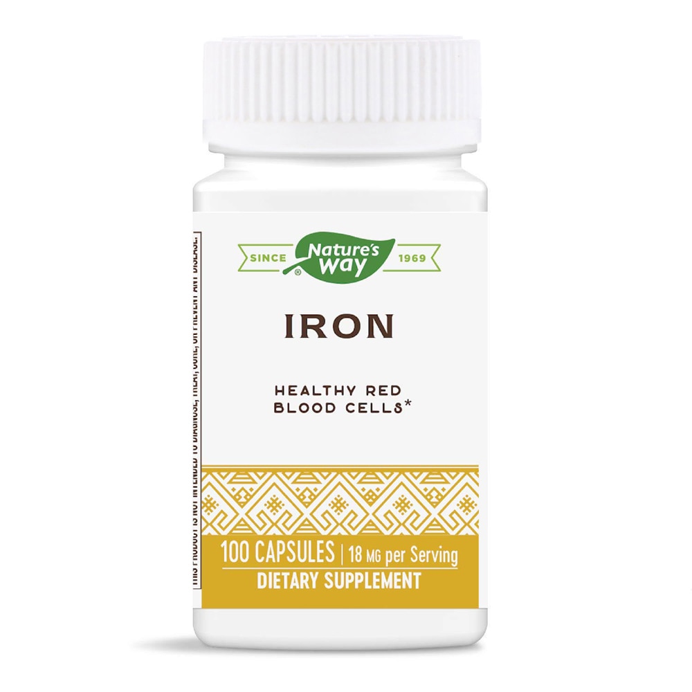 Iron - Supports Healthy Red Blood Cells -- 18 mg Per Serving (Порция) - 100 Capsules (Капсулы) Nature's Way