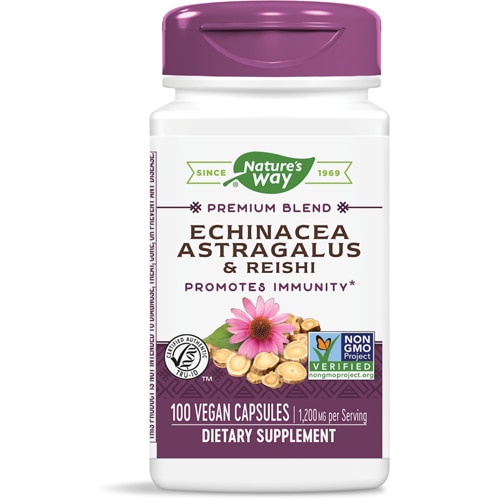 Premium Blend Echinacea Astragalus & Reishi -- 1,200 mg Per Serving (Порция) - 100 Vegan Capsules (Веганские капсулы) Nature's Way