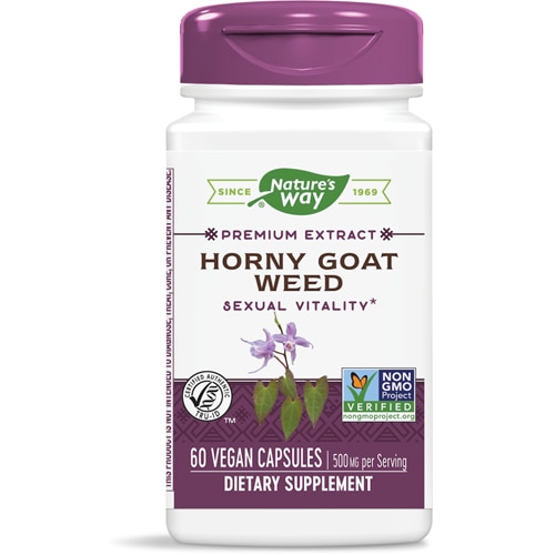 Premium Extract Horny Goat Weed — 500 мг на порцию — 60 веганских капсул Nature's Way