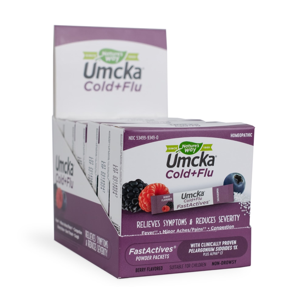 Umcka Cold+Glu FastActives — Облегчает симптомы — со вкусом ягод — 60 пакетиков порошка Nature's Way