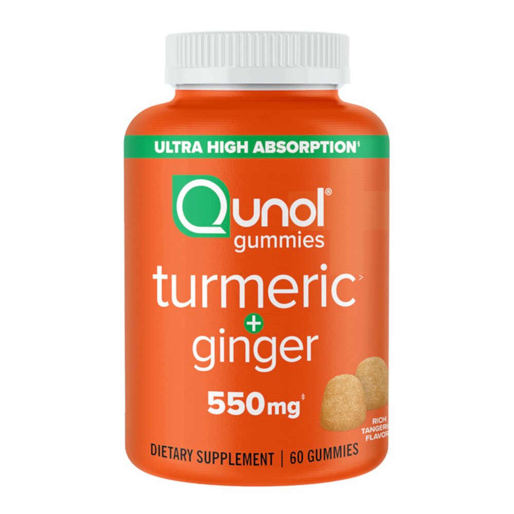 Turmeric + Ginger Gummies (Жевательные конфеты) Tangerine -- 550 mg - 60 Gummies Qunol