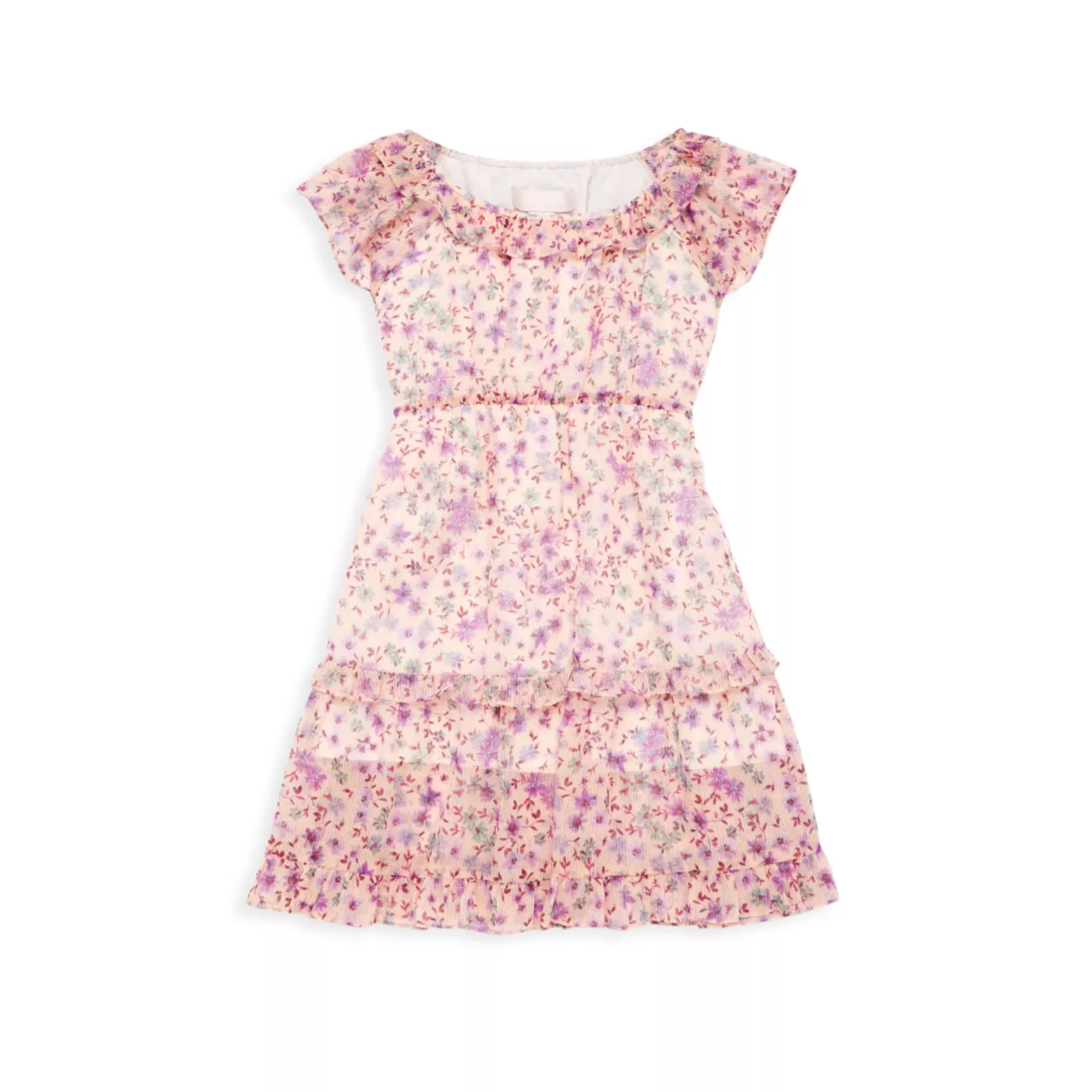 Маленькая девочка &amp;amp; Текстурированное шифоновое платье с круглым вырезом и рюшами для девочек RACHEL PARCELL