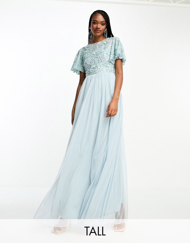 Голубое ледяное платье макси с открытой спиной и декором Beauut Tall Bridesmaid Beauut