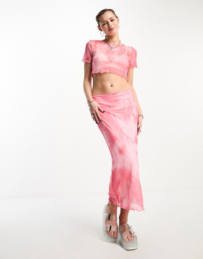 Розовая сетчатая юбка макси Noisy May — часть комплекта Noisy May