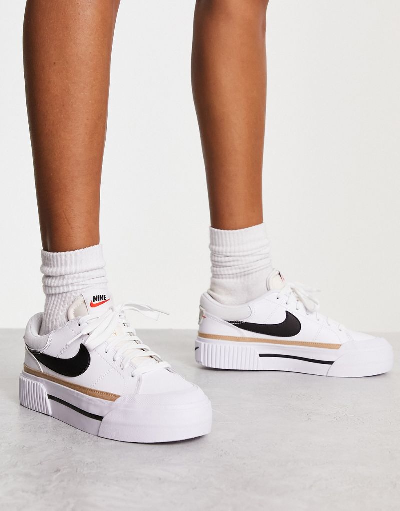 Женские кроссовки Nike Court Legacy Lift в белом, чёрном, конопляном и оранжевом оттенках Nike