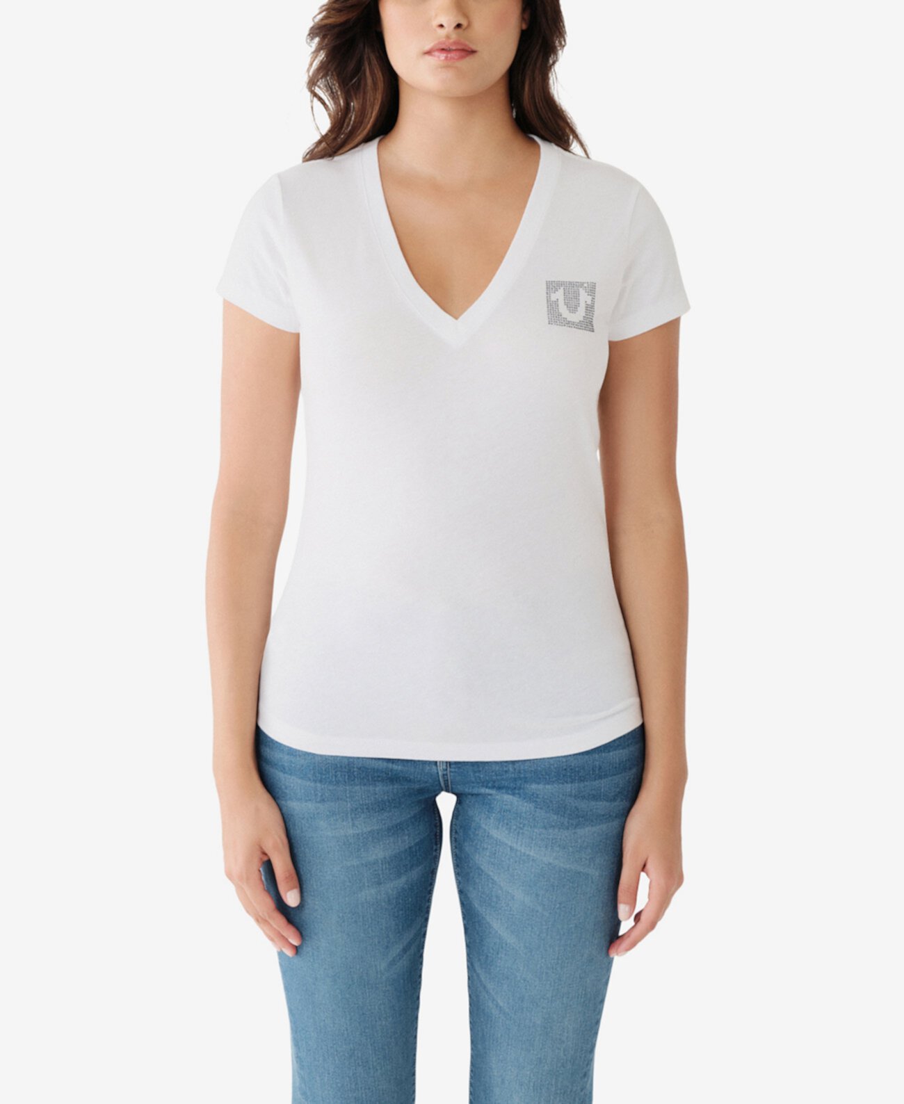 Женская футболка с короткими рукавами и логотипом Crystal Box с v-образным вырезом True Religion