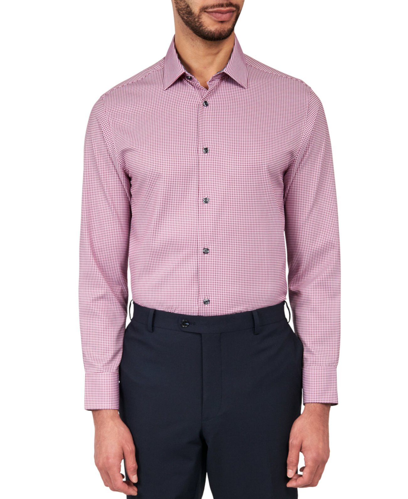 Мужская приталенная классическая рубашка в клетку с эффектом стрейч и охлаждением CONSTRUCT