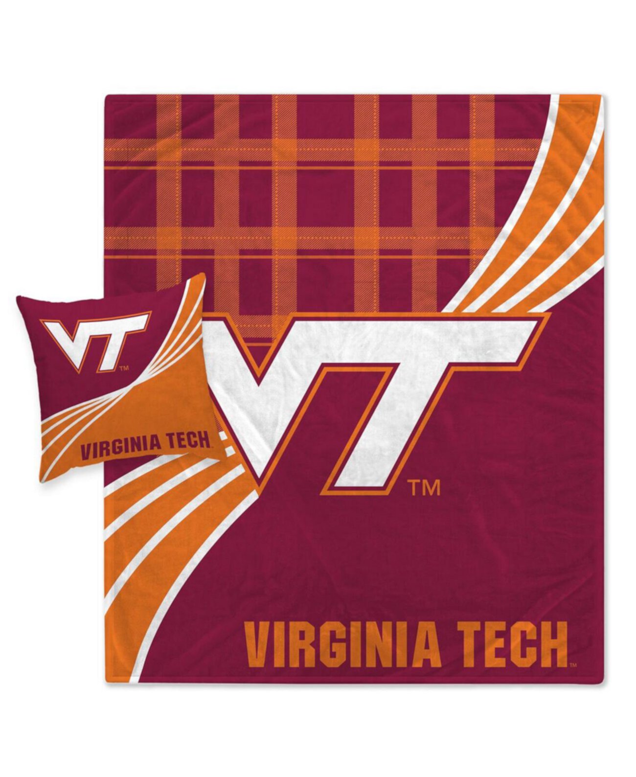 Virginia Tech Hokies Комбинированный комплект из фланелевого флисового одеяла и подушек в клетку Pegasus Home Fashions