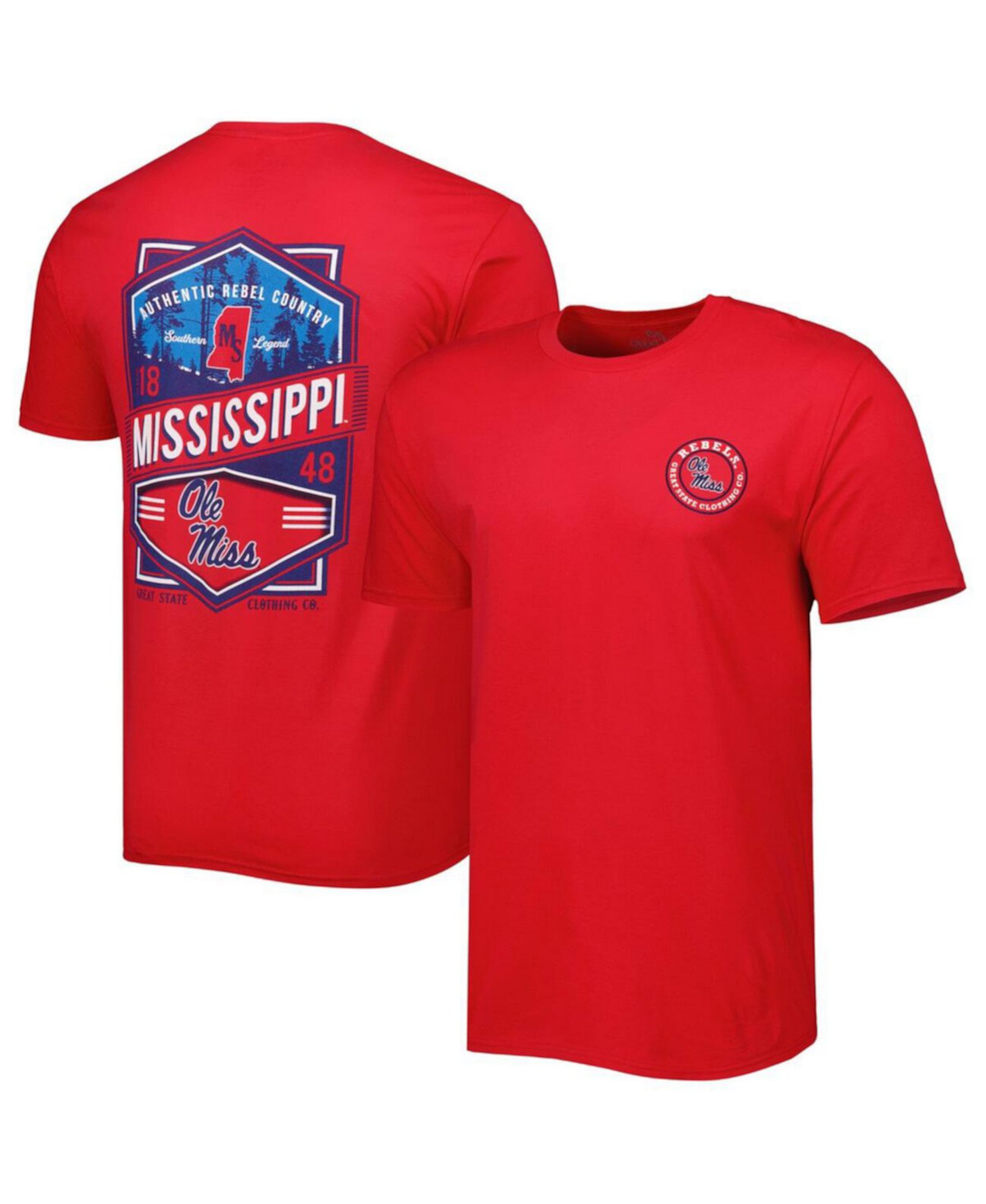 Мужская красная футболка Ole Miss Rebels Double Diamond Crest Great State Clothing