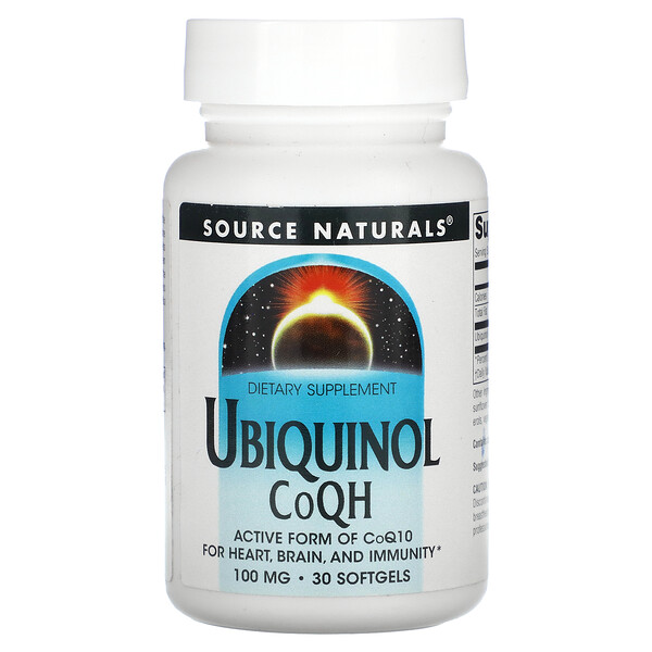 Убихинол, CoQH, 100 мг, 30 мягких таблеток Source Naturals